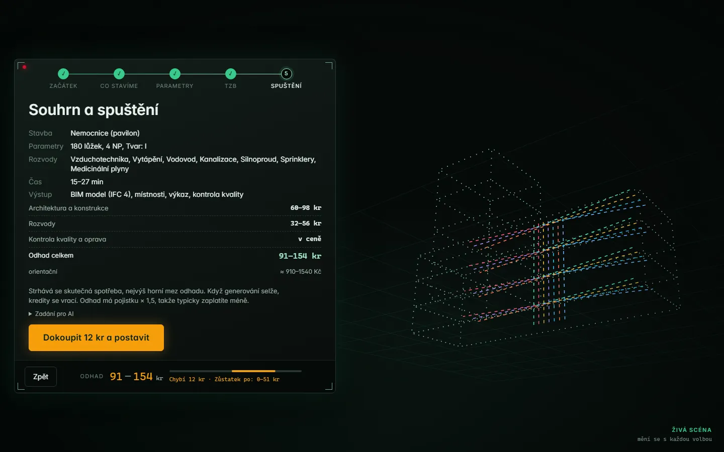 Summary before launch with the cost breakdown in credits