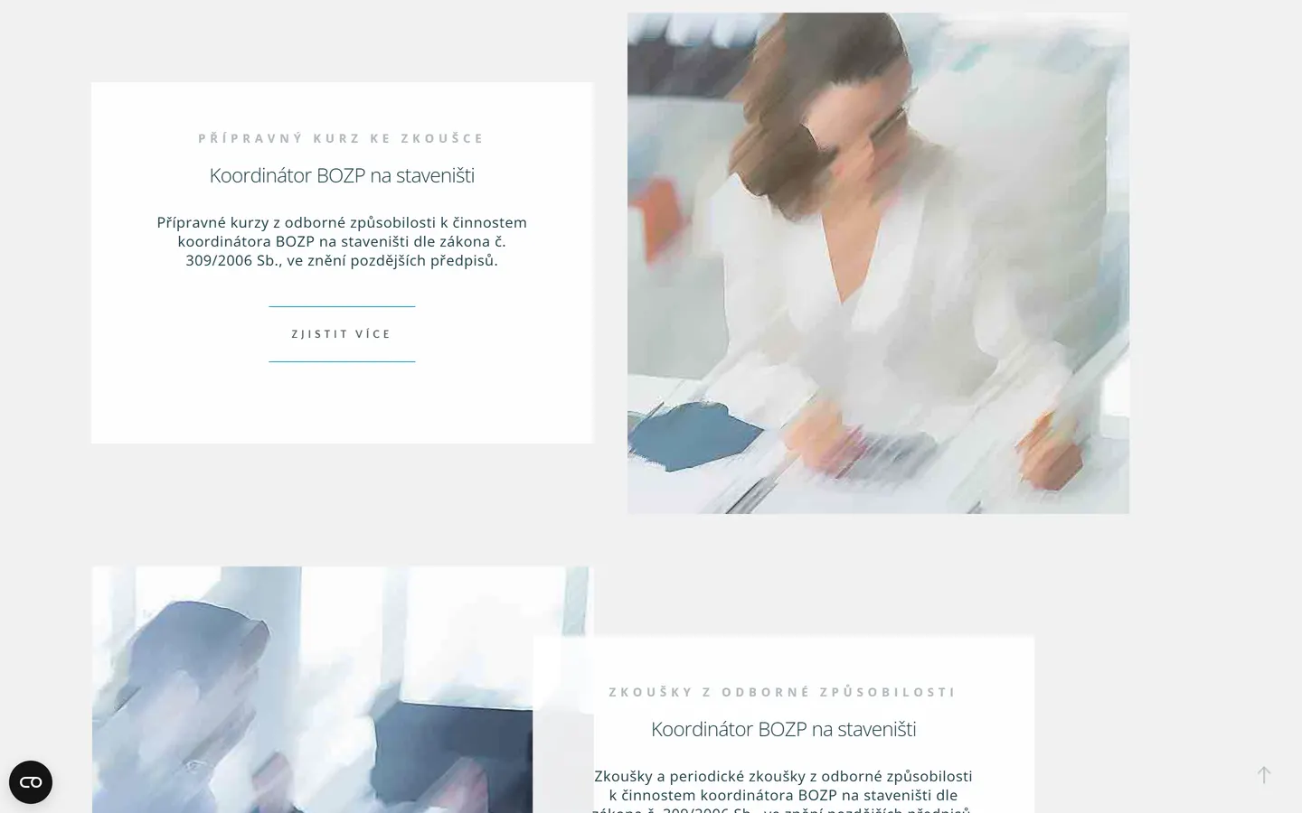 Původní web karoei.cz — nabídka kurzů zakončená odkazem Zjistit více