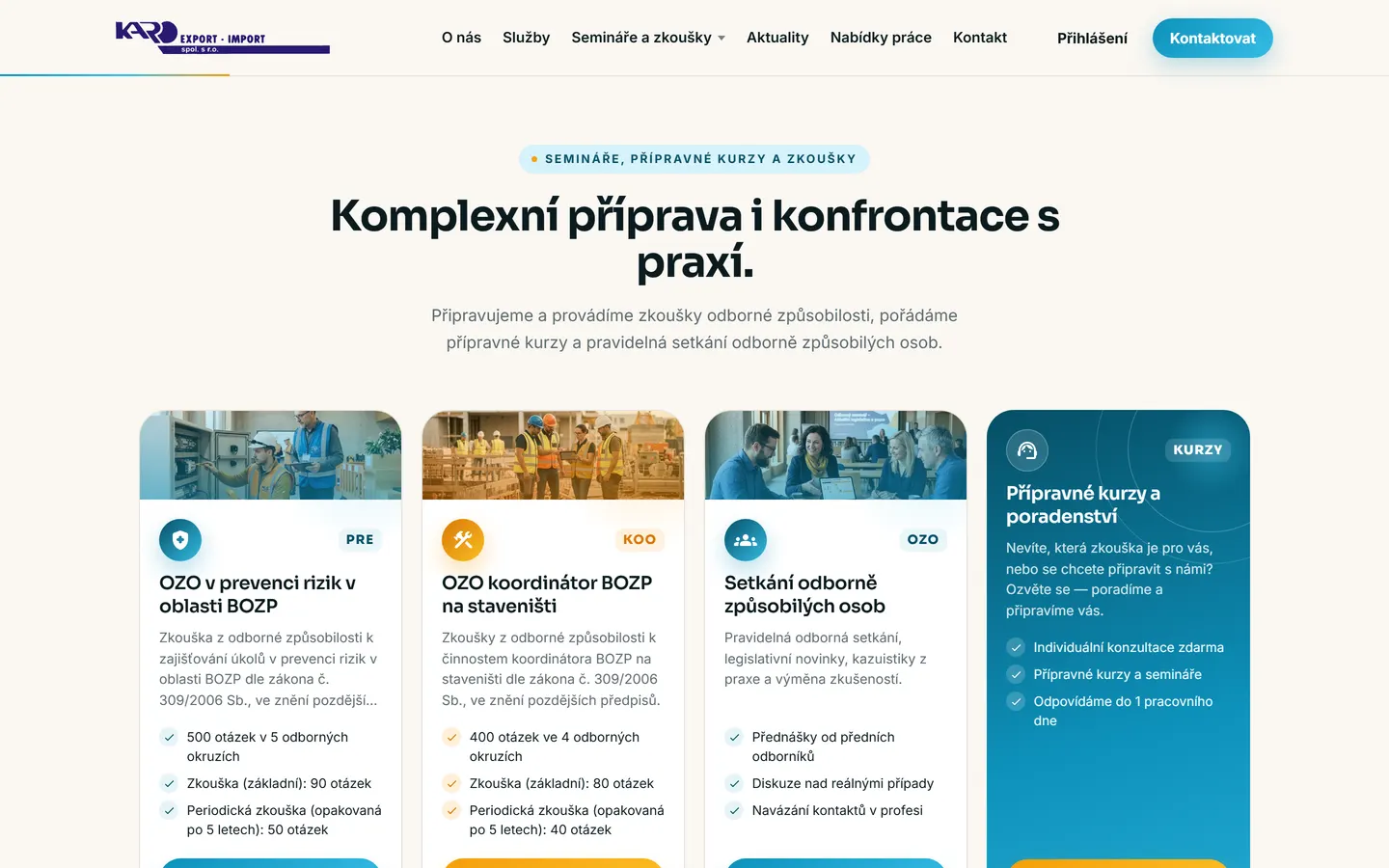 Nabídka zkoušek a přípravných kurzů na veřejné části webu